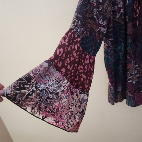 Johnny Was Bohemian Floral Blouse in Wine Color - Picture 3 of 5